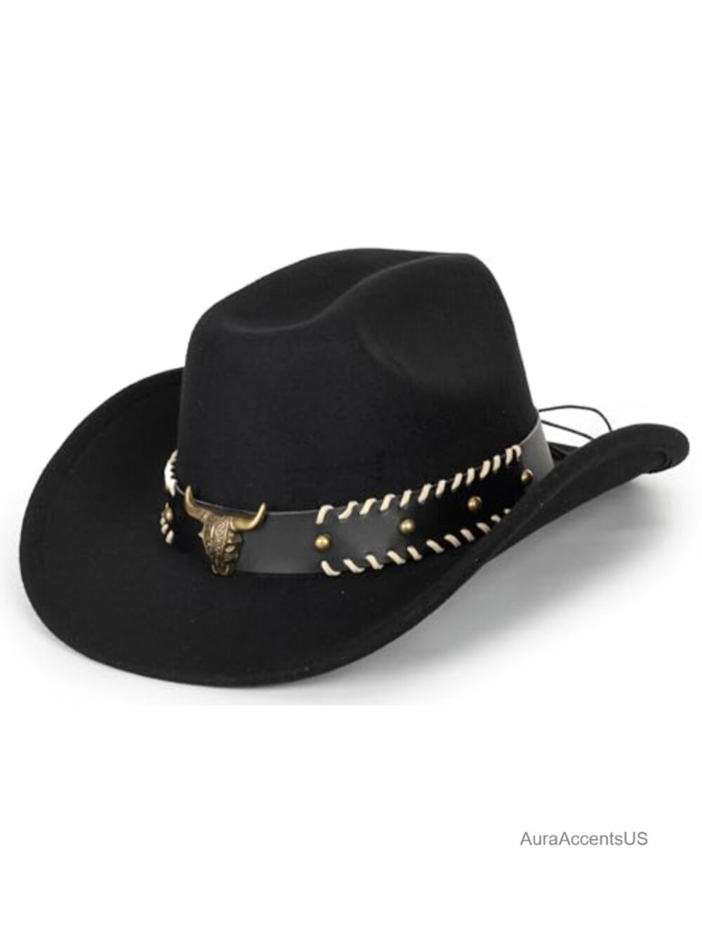 Womens Studded Wide Brim Felt Cowboy Hat Western Fedora